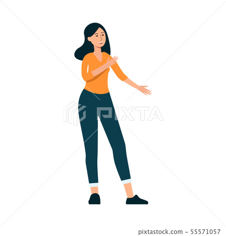 Young girl or woman speaks or leads a dialog flat vector illustration isolated. Young girl or woman speaks or leads a dialog flat vector illustration isolated. 55571057