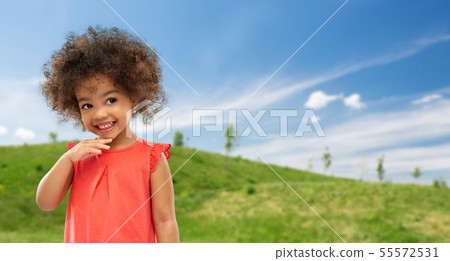 happy little african american girl in summer 55572531