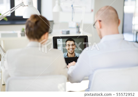 business team having video conference at office 55572952