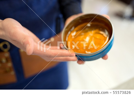 Hairstylist S Hands With Hair Styling Wax Stock Photo 55573826