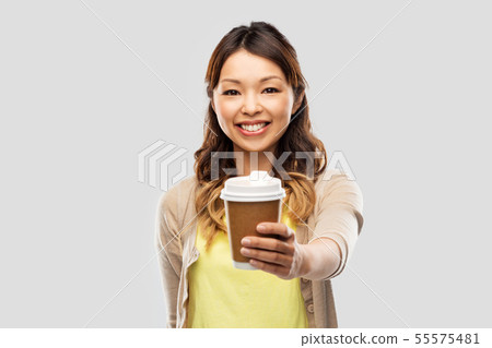 happy asian woman drinking coffee 55575481