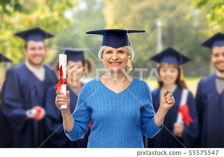 happy senior graduate student woman with diploma happy senior graduate student woman with diploma 55575547