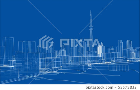 Outline city concept. Wire-frame style 55575832