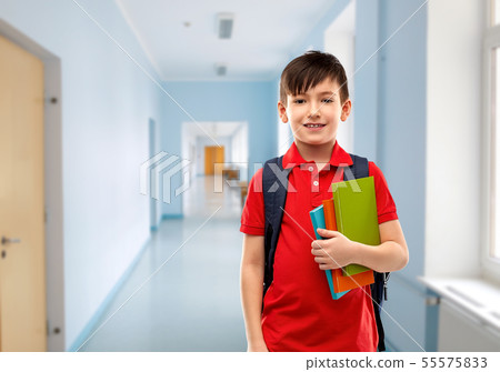 smiling student boy with books and school bag smiling student boy with books and school bag 55575833