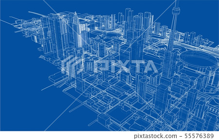 Outline city concept. Wire-frame style 55576389