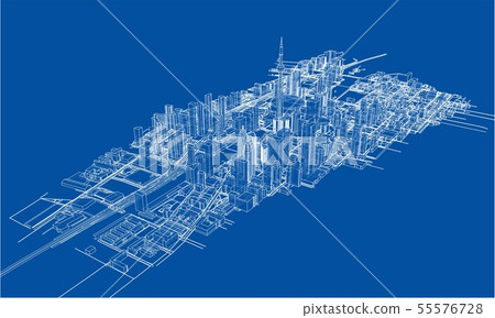 Outline city concept. Wire-frame style Outline city concept. Wire-frame style 55576728
