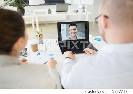 business team having video conference at office business team having video conference at office 55577131