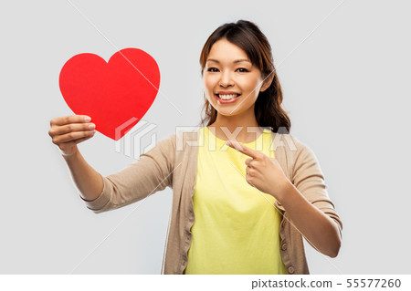 happy asian woman with red heart 55577260