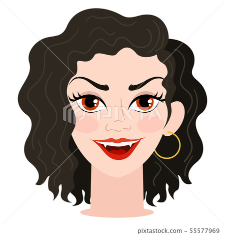 A woman with curly black hair. Halloween. A woman with curly black hair. Halloween. 55577969