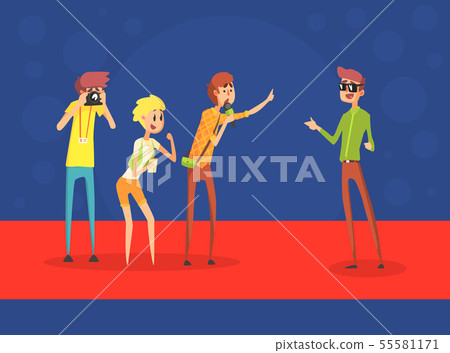 Journalists Interviewing Celebrity, Photorapher Making Photos of Male Famous Person, Mass Media Journalists Interviewing Celebrity, Photorapher Making Photos of Male Famous Person, Mass Media 55581171
