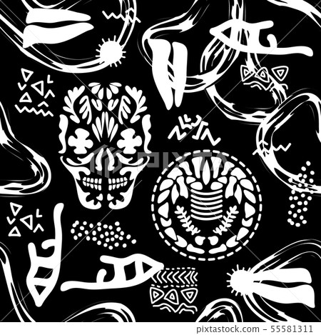 Seamless pattern inspired by Day of the Dead. Seamless pattern inspired by Day of the Dead. 55581311
