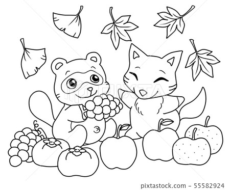 Raccoon And Fox And Autumn - Stock Illustration [55582924] - Pixta