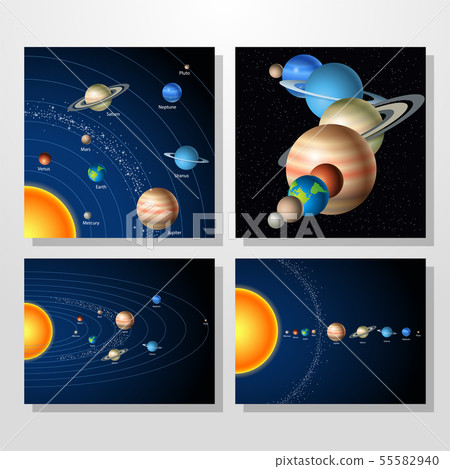 Card with solar system, sun and planets collection 55582940