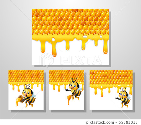 Cartoon bee with honeycomb collections set 55583013