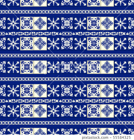 Vector tile pattern, Lisbon floral mosaic, Mediterranean seamless navy blue ornament 55584325