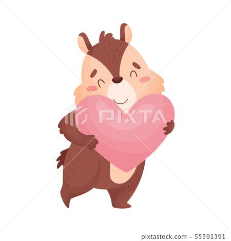 Cartoon chipmunk holds heart. Vector illustration on white background. Cartoon chipmunk holds heart. Vector illustration on white background. 55591391