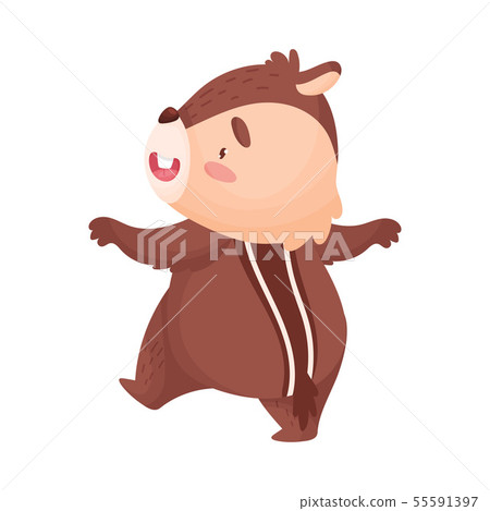 Cartoon chipmunk stands on one leg. Vector illustration on white background. Cartoon chipmunk stands on one leg. Vector illustration on white background. 55591397