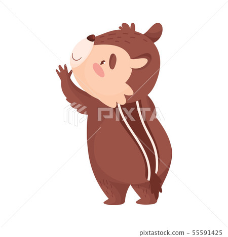 Cartoon humanized chipmunk stands with one paw pointing up. Vector illustration on white background. 55591425