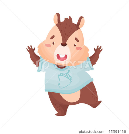 Cartoon humanized chipmunk in t-shirt. Vector illustration on white background. 55591436