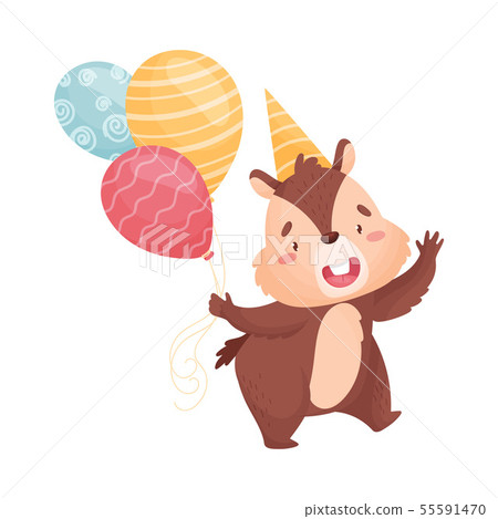 Cartoon chipmunk with balloons. Vector illustration on white background. 55591470
