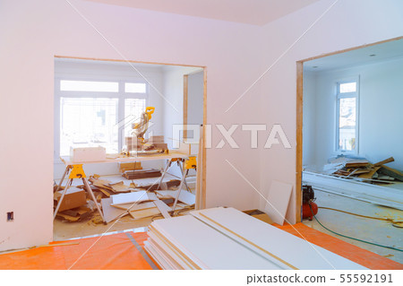 Interior construction of housing project with door Interior construction of housing project with door 55592191
