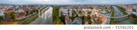 Autumn city panorama of Uzhgorod from a height in 55592201