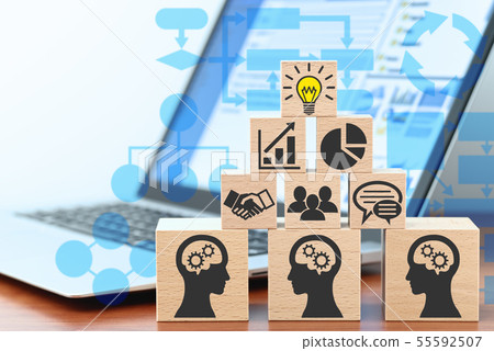 Image of knowledge management. Use technology to share knowledge. Stack blocks on the table. No Image of knowledge management. Use technology to share knowledge. Stack blocks on the table. No 55592507