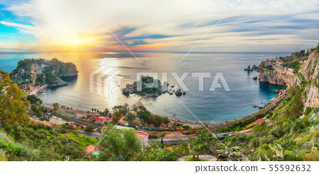 Panoramic aerial view of Isola Bella island and Panoramic aerial view of Isola Bella island and 55592632