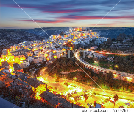 Sunset at the old baroque town of Ragusa Ibla in Sunset at the old baroque town of Ragusa Ibla in 55592633