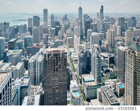 Chicago skyline aerial view 55593001