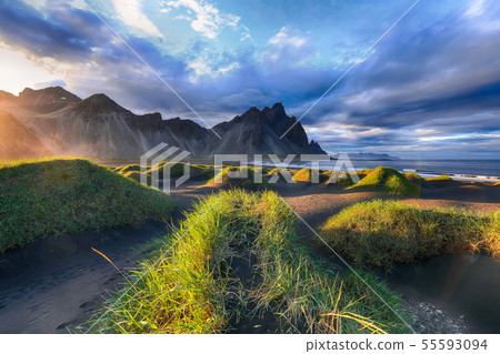 Fantastic sunny day and gorgeous black sand dunes Fantastic sunny day and gorgeous black sand dunes 55593094