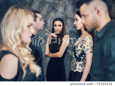 Group of young beautiful people posing in studio 55593216