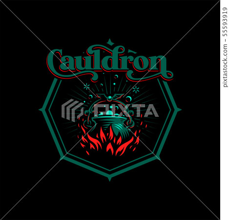 Magic cauldron with a bat handle. 55593919