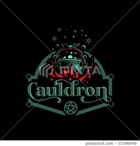 Magic cauldron with a bat handle. Magic cauldron with a bat handle. 55596046