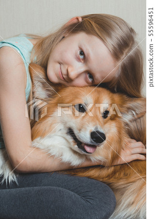 girl and dog 55596451