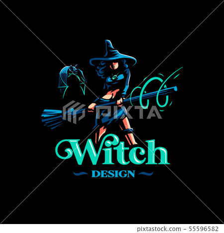 Woman witch with a magic broom 55596582