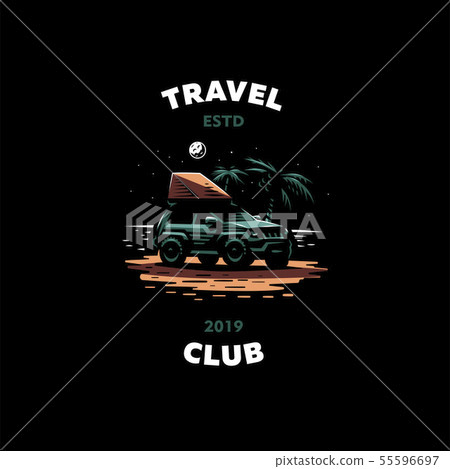 Off-road car stands on the night beach 55596697