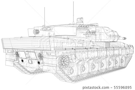 Army tank technical wire-frame. Vector illustration. Tracing illustration of 3d 55596895