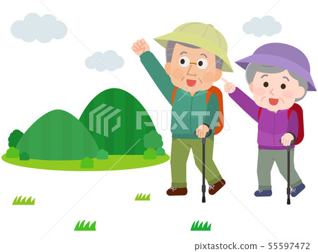 遠足例證的資深夫婦山 55597472
