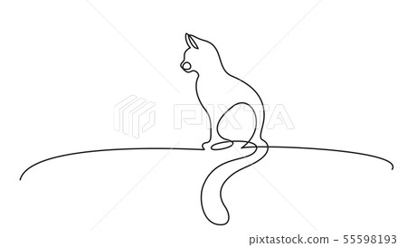 One Line Drawing Cat Sitting With Curled Tail Stock Illustration 55598193 Pixta