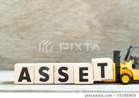 Toy forklift hold letter block t to word asset 55598909