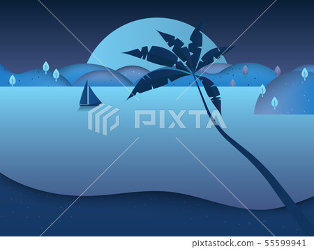 Sailboat sailing in the sea at night 55599941