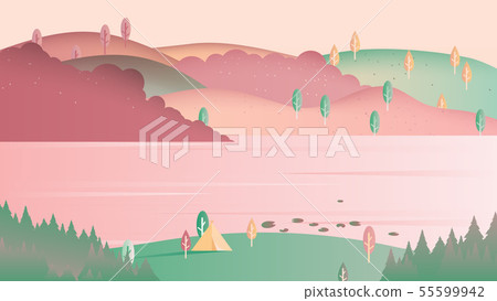 Beautiful spring scenery landscape, camping tent Beautiful spring scenery landscape, camping tent 55599942