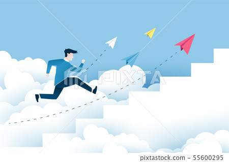 A man is jumping on the stairs. Business concept. 55600295