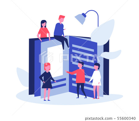Children reading - flat design style colorful illustration Children reading - flat design style colorful illustration 55600340