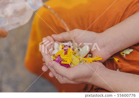 People pouring water to Buddhist Monk People pouring water to Buddhist Monk 55600776