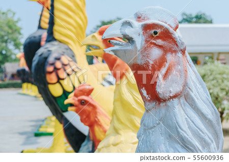 Colorful of many rooster statues at King Naresuan Colorful of many rooster statues at King Naresuan 55600936