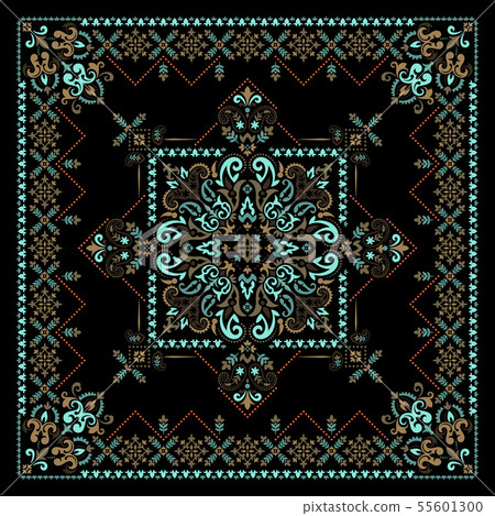 Vector ornament Bandana Print. Traditional ornamental ethnic pattern with paisley and flowers. Silk 55601300