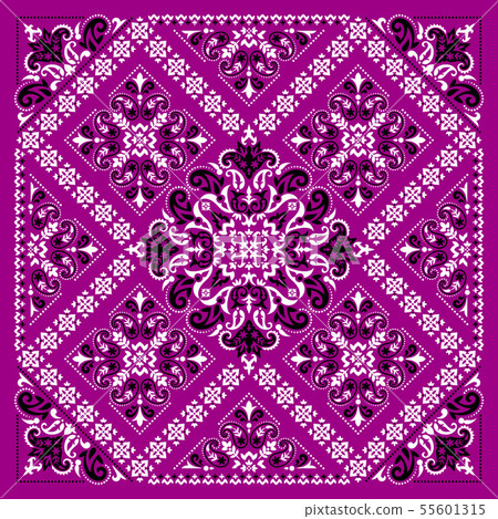 Vector ornament Bandana Print. Traditional ornamental ethnic pattern with paisley and flowers. Silk 55601315