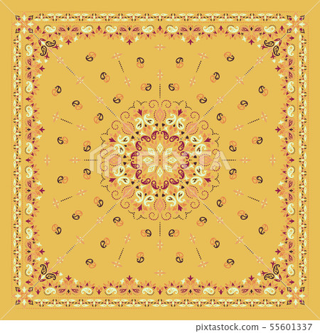 Vector ornament Bandana Print. Traditional ornamental ethnic pattern with paisley and flowers. Silk 55601337